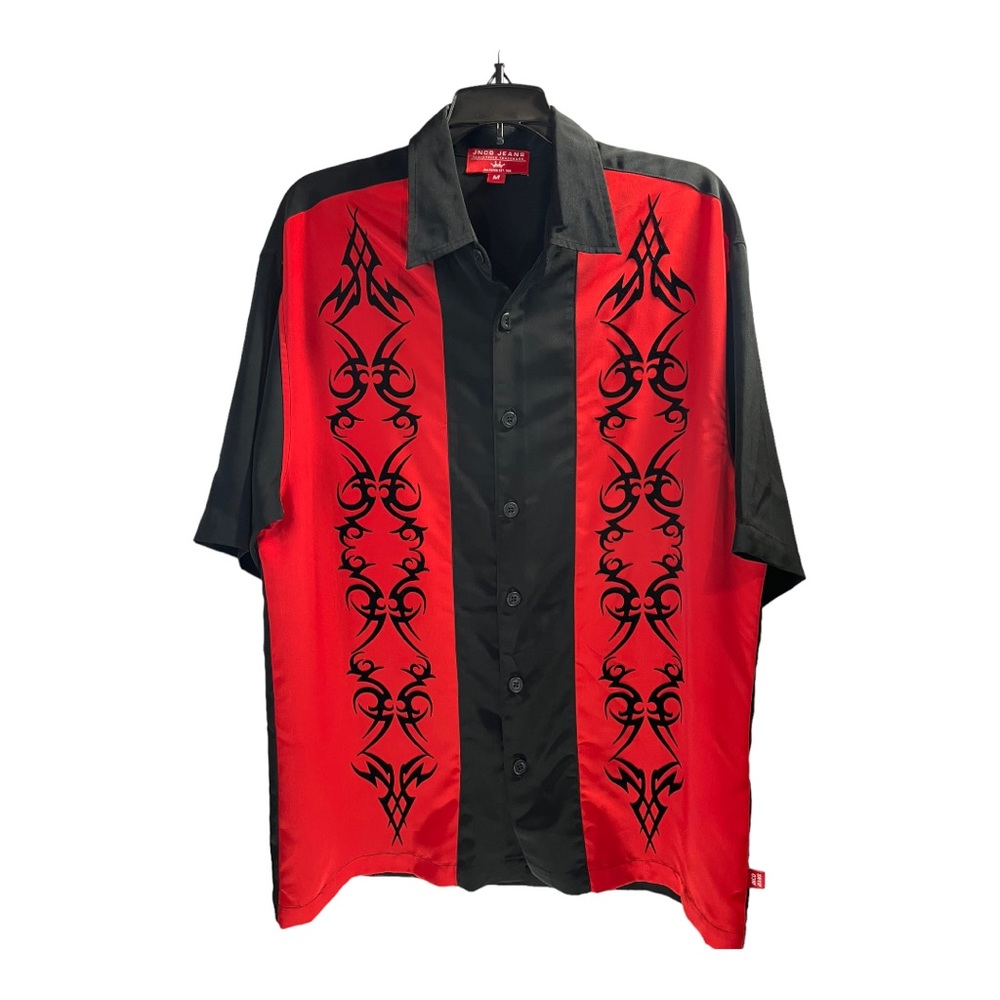 Vintage JNCO Jeans Red Black Barbed Button Down